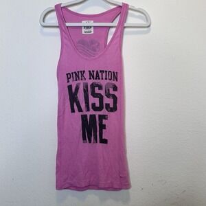 Vintage Y2K Victorias Secret Kiss Me Pink Nation Tank Sz Small